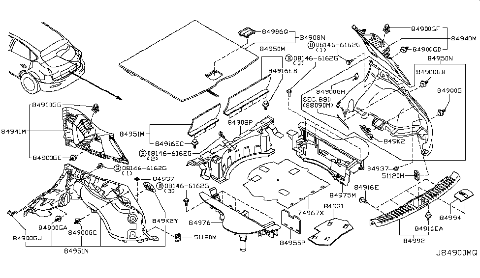 Infiniti 84976-1BA0A Box Assy-Luggage Side, LH
