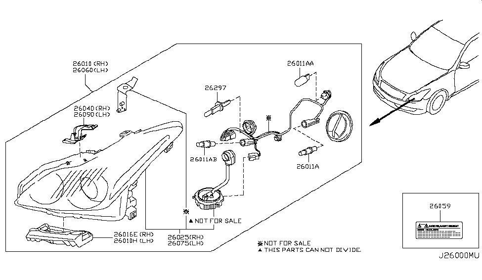 2009 Infiniti G37 Coupe Headlamp Left Headlight Assembly Diagram for 26060-JL01B