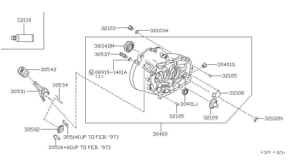 1998 Infiniti I30 Transmission Case & Clutch Release Seal Oil-Differential Diagram for 38342-03E01