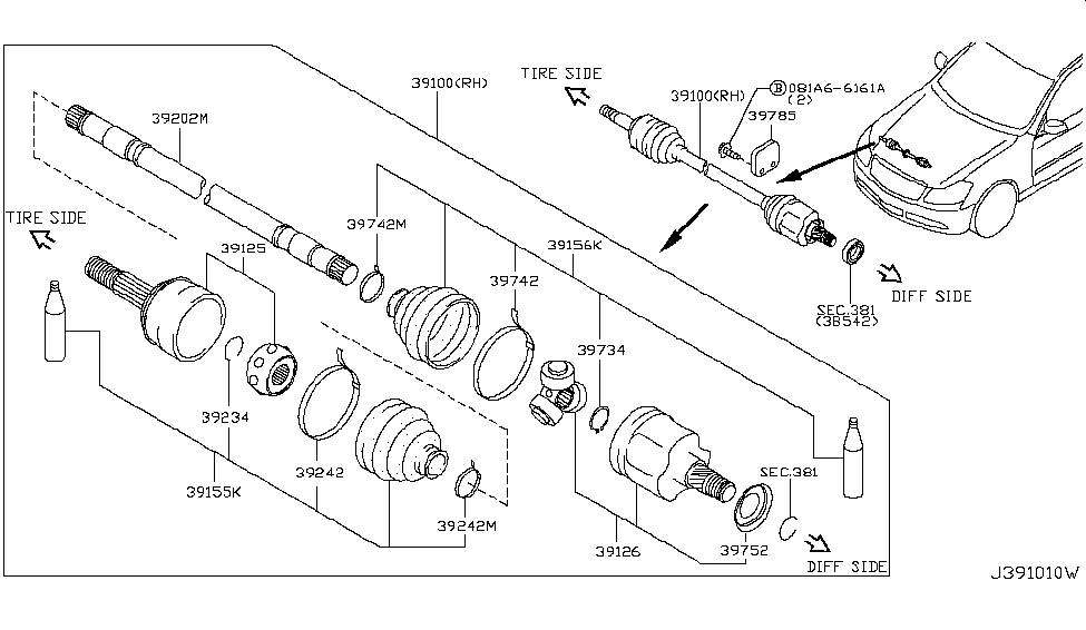 2009 Infiniti M45 Front Drive Shaft (FF) Shield-Dust Diagram for 39752-AR500
