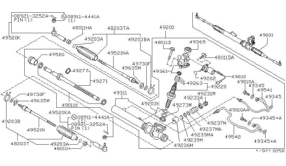 1996 Infiniti J30 Power Steering Gear Gasket-Connector Diagram for 49862-04E00