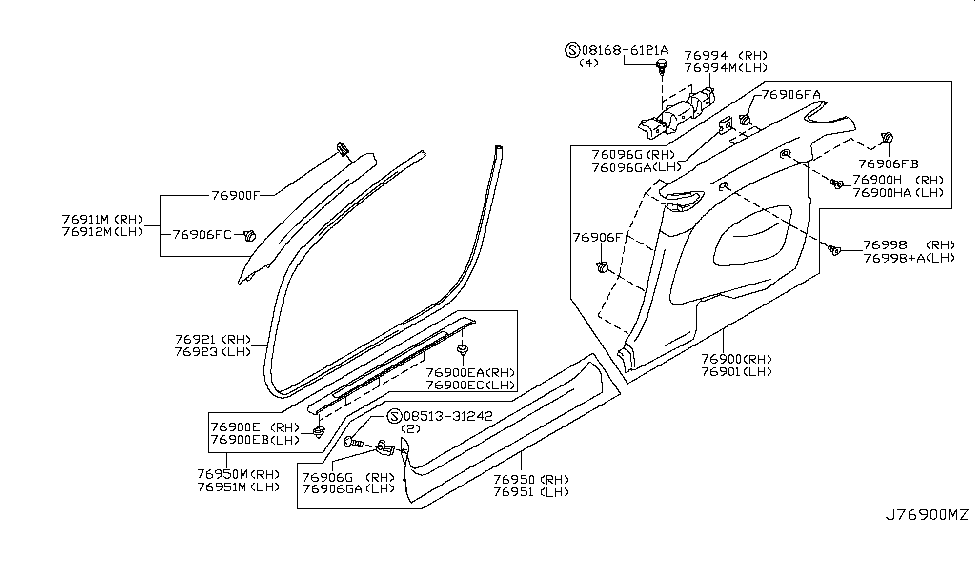 2012 Infiniti G37 Convertible Body Side Trimming Welt-Body Side, Front LH Diagram for 76922-JJ50A
