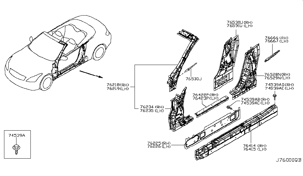 2011 Infiniti G37 Convertible Body Side Panel Reinforce-Lock Pillar, Outer RH Diagram for 76514-JJ50A