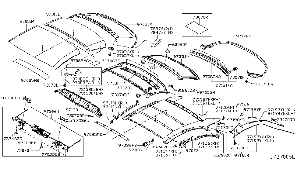 2015 Infiniti Q60 Convertible Open Roof Parts Spacer Diagram for 90356-5F500