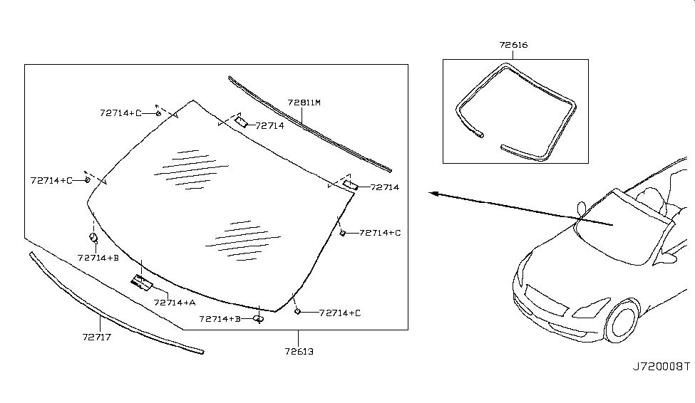 2009 Infiniti G37 Convertible Front Windshield Spacer-Glass, A Diagram for 72715-EG000