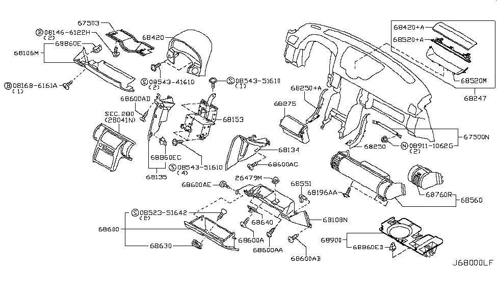 Diagram for 2006 Infiniti G35 Coupe Instrument Panel,Pad & Cluster Lid 