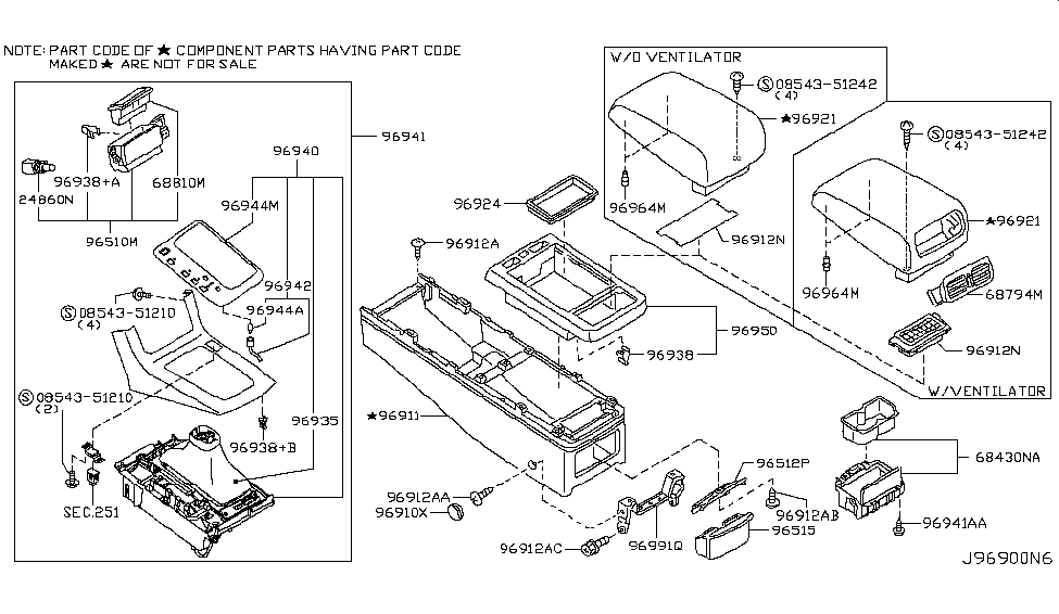 2006 Infiniti G35 Coupe Console Box Bracket-Ashtray, Console Diagram for 96512-AL500