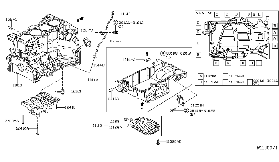 2017 Infiniti QX60 Hybrid Cylinder Block & Oil Pan Oil Pan Assembly Diagram for 11110-3KY1B