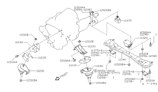 2000 Infiniti QX4 Insulator-Engine Mounting, Front Diagram for 112204W000