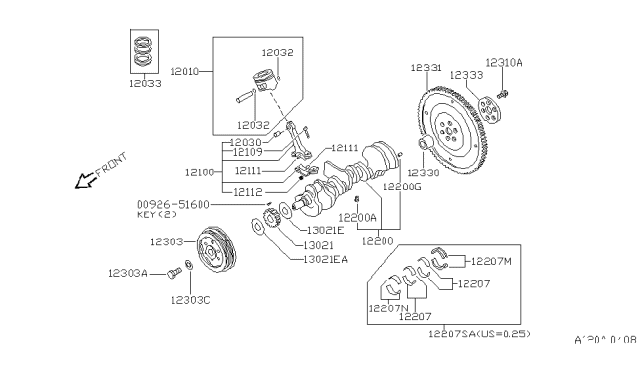2000 Infiniti QX4  Bolt-Connector Rod Diagram for 121094W000
