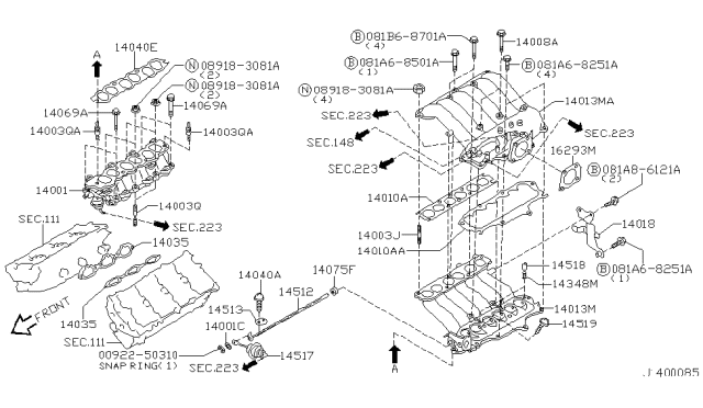 2000 Infiniti QX4  Pin Dowel Diagram for 1451138U00