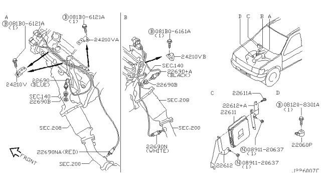 2001 Infiniti QX4  Lambda Oxygen Sensor Diagram for 226900W000