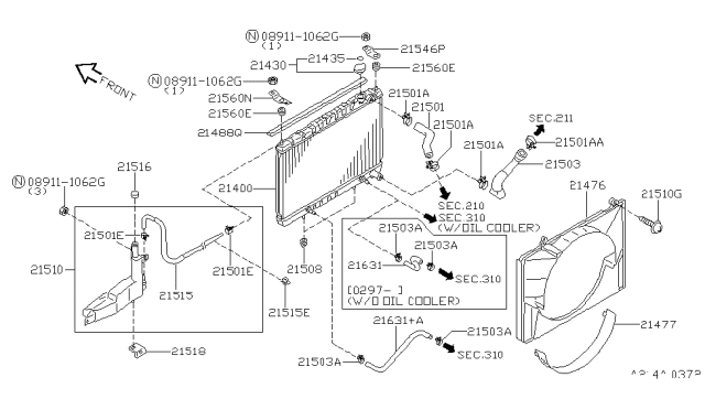 1999 Infiniti QX4  Radiator Reservoir Tank Assembly Diagram for 217100W001