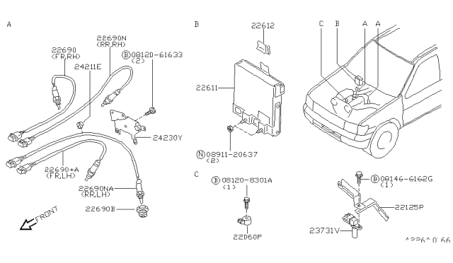 1999 Infiniti QX4  Engine Control Module Diagram for 237101W613
