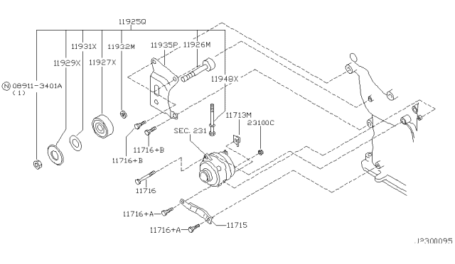 2003 Infiniti QX4  Shaft IDLER PULLEY Diagram for 11928AL500