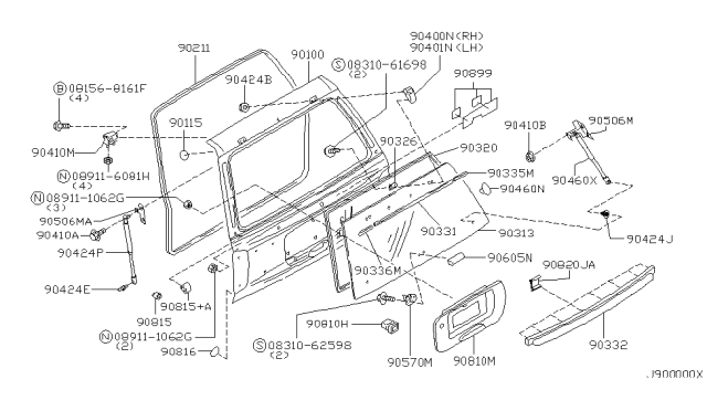 2001 Infiniti QX4 Stud-Ball, Gas Stay Diagram for 90456AD000