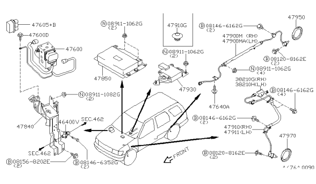 1999 Infiniti QX4 Relay Assy-Actuator Diagram for 47605C9900