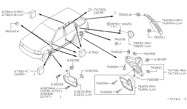 1998 Infiniti QX4  Grommet Diagram for 768480W010
