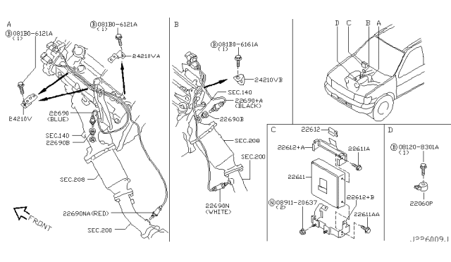 2002 Infiniti QX4  Heated Oxygen Sensor Diagram for 226914W000