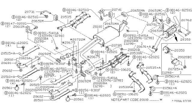1998 Infiniti QX4  Gasket - Exhaust Diagram for 2069130P00
