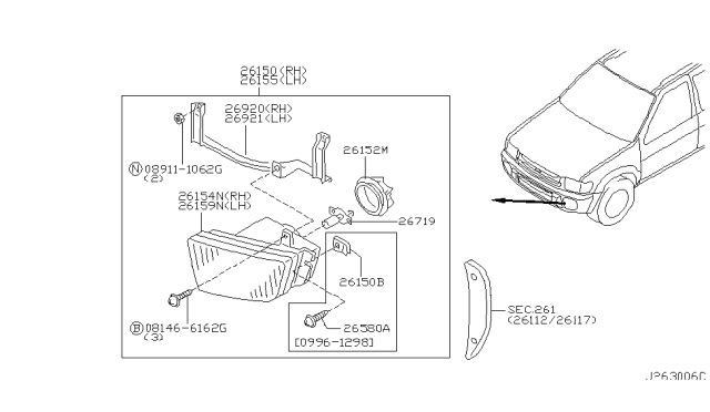 1998 Infiniti QX4 Fog Lamp Bulb Diagram for 26293C9905