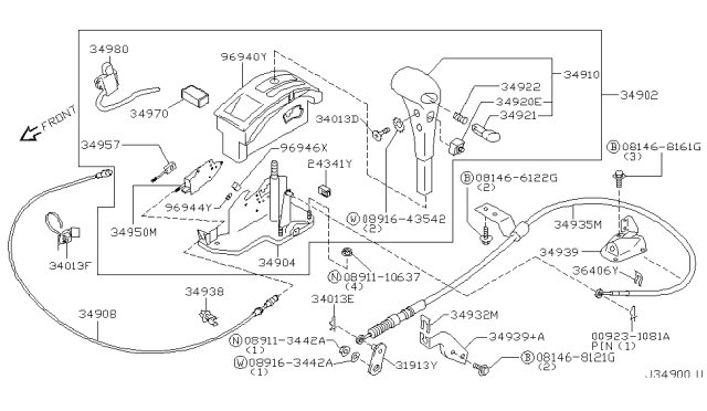 2002 Infiniti QX4 SOLENOID Assembly-Select Lock Diagram for 34970AG001
