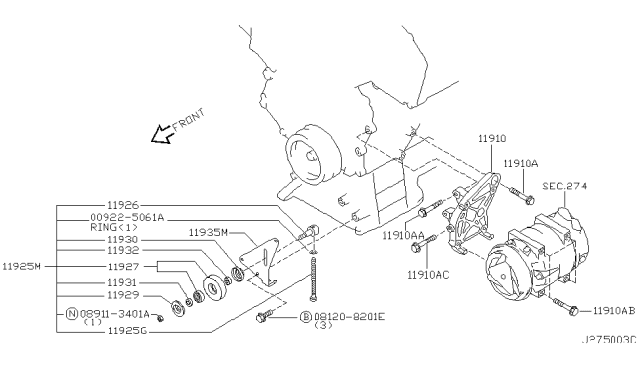 2002 Infiniti QX4  Bolt Diagram for 11916AL500