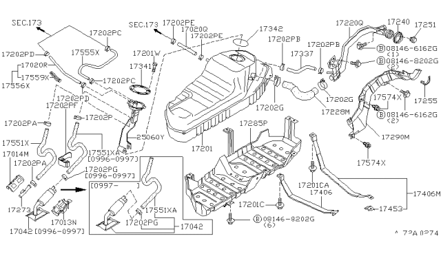 1997 Infiniti QX4 Fuel Gauge Sending Unit Diagram for 250601W200