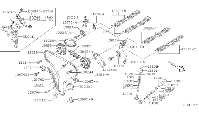 2001 Infiniti QX4  TENSIONER Chain Diagram for 1307031U03