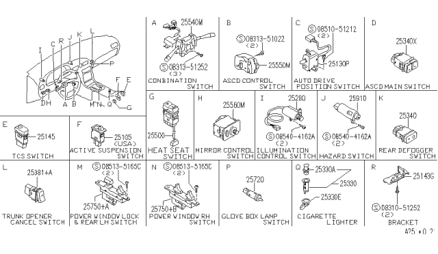 1995 Infiniti Q45  Switch Assembly-Trunk Opener Cancel Diagram for 25380F6610