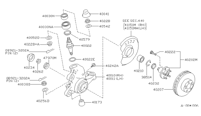 1994 Infiniti Q45  Front Wheel Bearing Assembly Diagram for 4021033P02