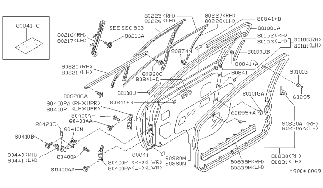 1993 Infiniti Q45 Pin Door STOPR Rear Diagram for 8043835F00