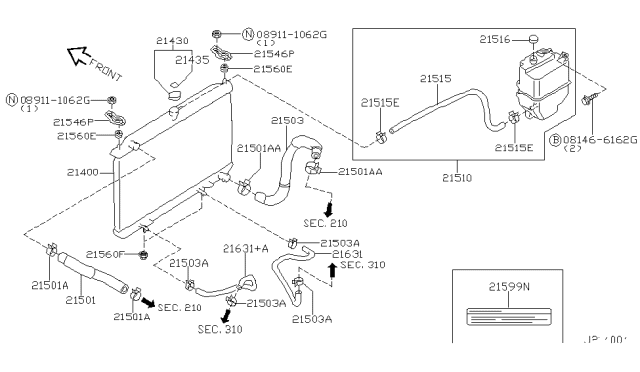 2002 Infiniti I35  Bracket Assy-Radiator Mounting Diagram for 2154631U10
