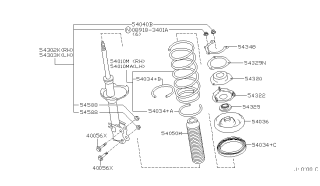 2001 Infiniti I30  Bearing-Strut Mounting Diagram for 543258J000
