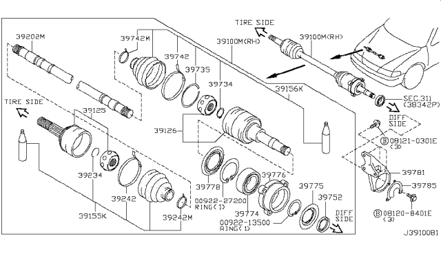2002 Infiniti I35  Band Dust Cover Shaft Diagram for 3924231G00