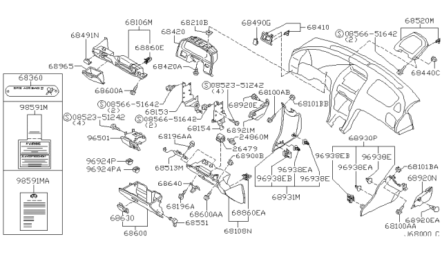 2002 Infiniti I35 Pin-Glove Box Diagram for 6855150Y00