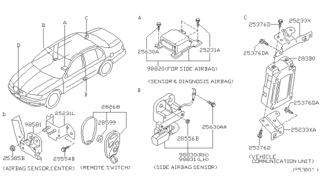 2000 Infiniti I30 Sensor-Side Air Bag Center Diagram for 988203Y125