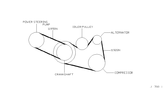 2001 Infiniti I30 Power Steering Oil Pump Belt Diagram for 1195031U01