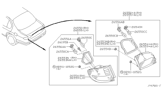 2002 Infiniti I35 Tail Lamp Bulb Diagram for 2626189947