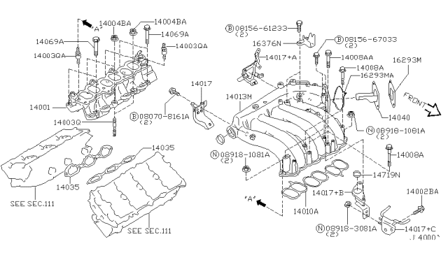 2001 Infiniti I30 Gasket-Throttle Chamber Diagram for 16175AR000