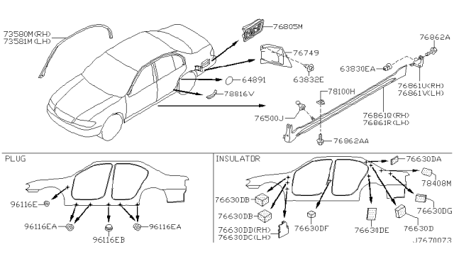 2002 Infiniti I35 Grommet Diagram for 768484U010