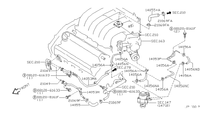 2001 Infiniti I30  Hose-Water Diagram for 140562Y005