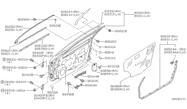 2001 Infiniti I30  Tape-Front Door Outside, LH Diagram for 808132Y000