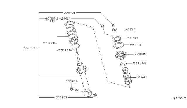 2001 Infiniti I30 INSULATOR Assembly-Shock ABSORBER Mounting Diagram for 553202Y001