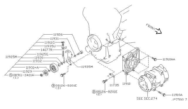 2000 Infiniti I30  Cover-Idler Pulley Diagram for 1193031U00