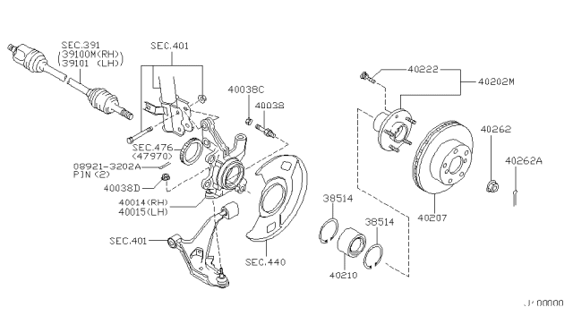 2001 Infiniti I30 Road Wheel Hub Assembly, Front Diagram for 402022Y000