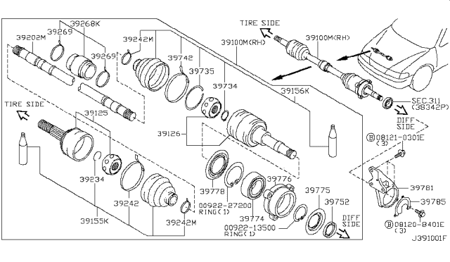 2001 Infiniti I30  Repair Kt Dust Boot, Outer Diagram for 392415V125