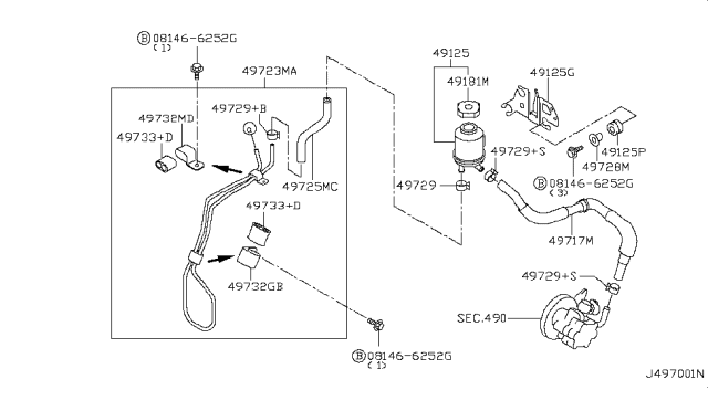 2002 Infiniti I35 Power Steering Suction Hose Assembly Diagram for 497172Y900