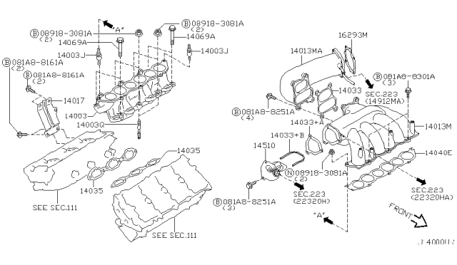 2003 Infiniti I35 Gasket-Intake Manifold Diagram for 140338J100