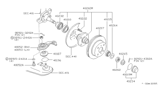 1990 Infiniti M30  Bolt-Knuckle Arm Diagram for 4005641L00